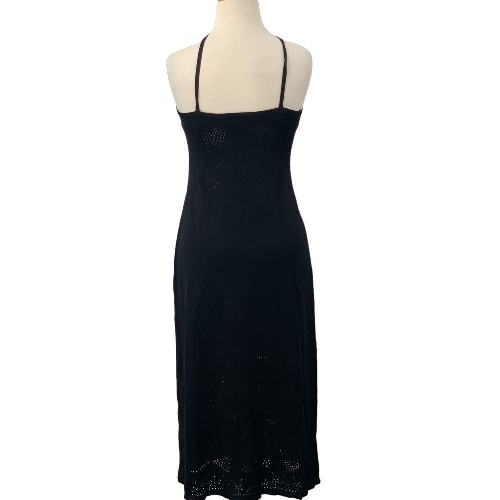 ESCADA Women's Halter Dress Gold Star Stud Eyelet Knit Black Midi Size 38/Medium - Picture 7 of 7